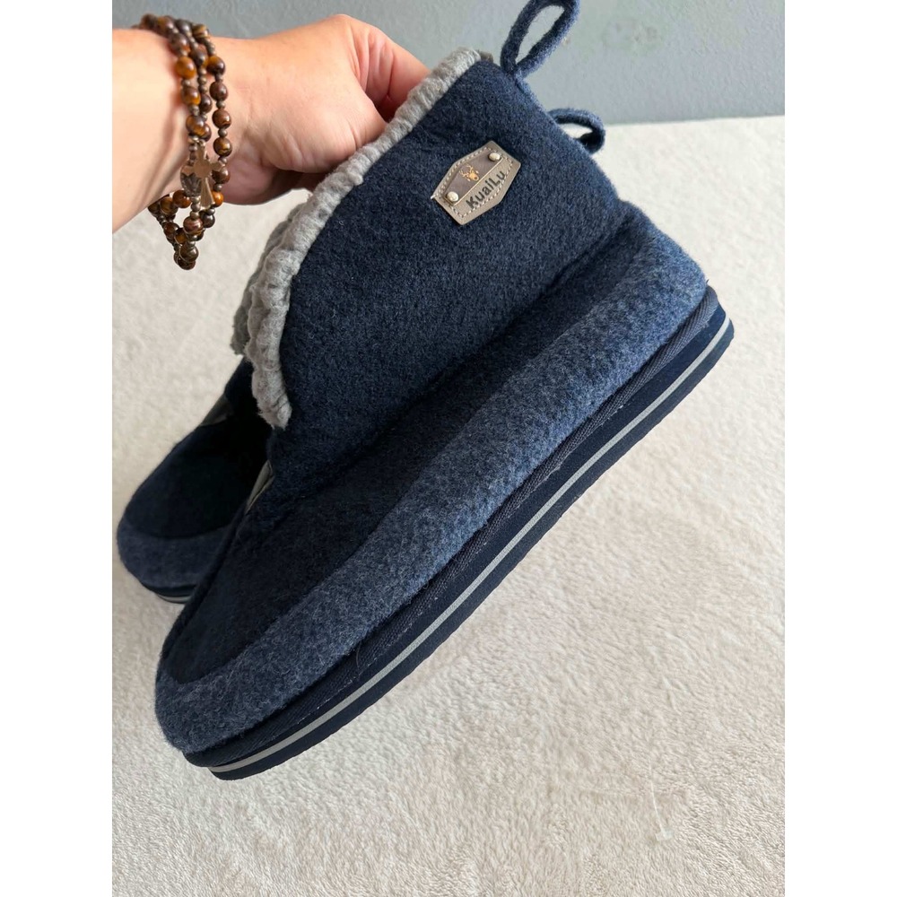Kuailu Mens 14 Navy Blue Slippers Bootie Felt Faux Fur Lined Indoor Outdoor